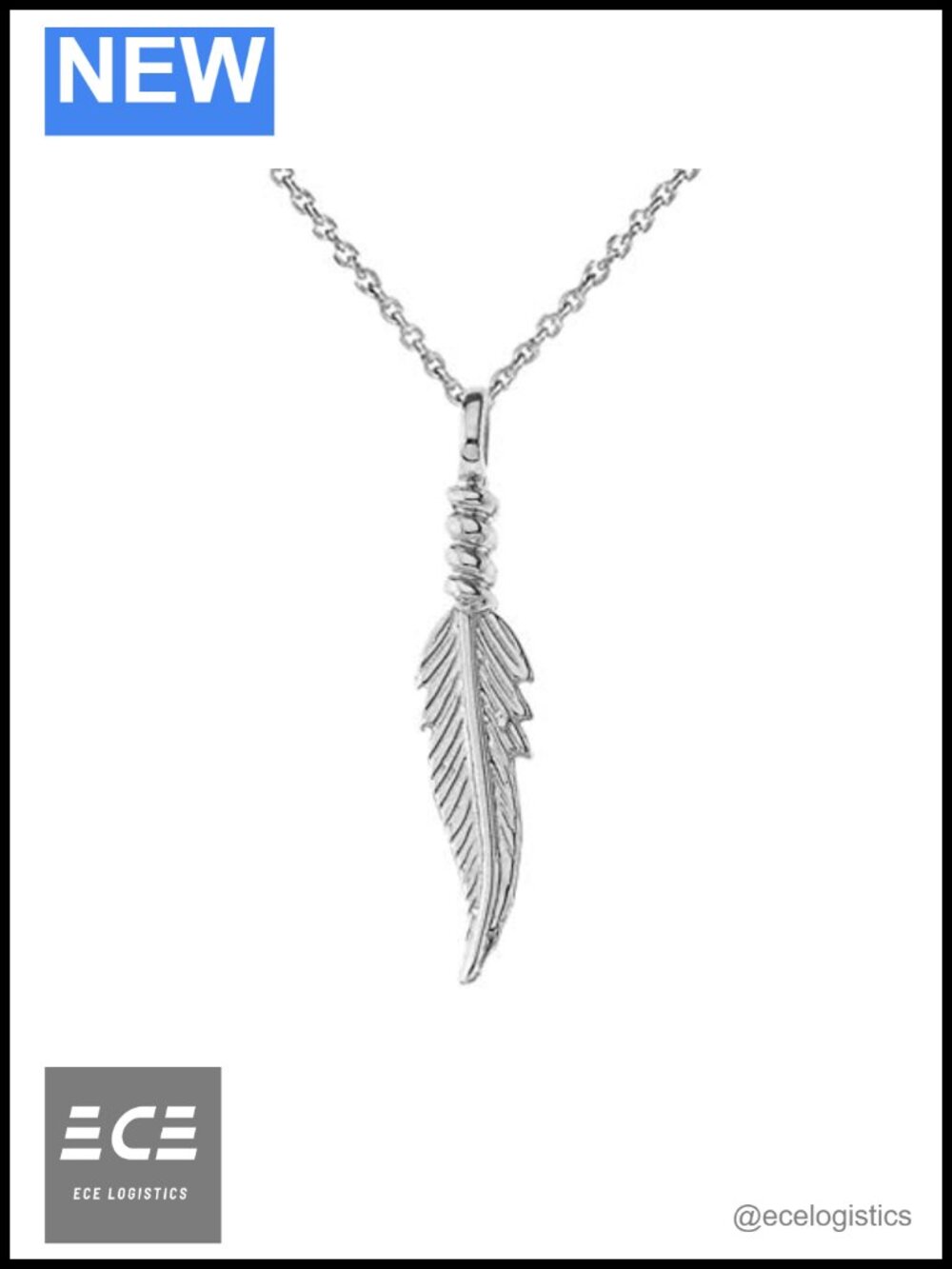 Sterling Silver Feather Charm Pendant Necklace 20" Rolo Chain